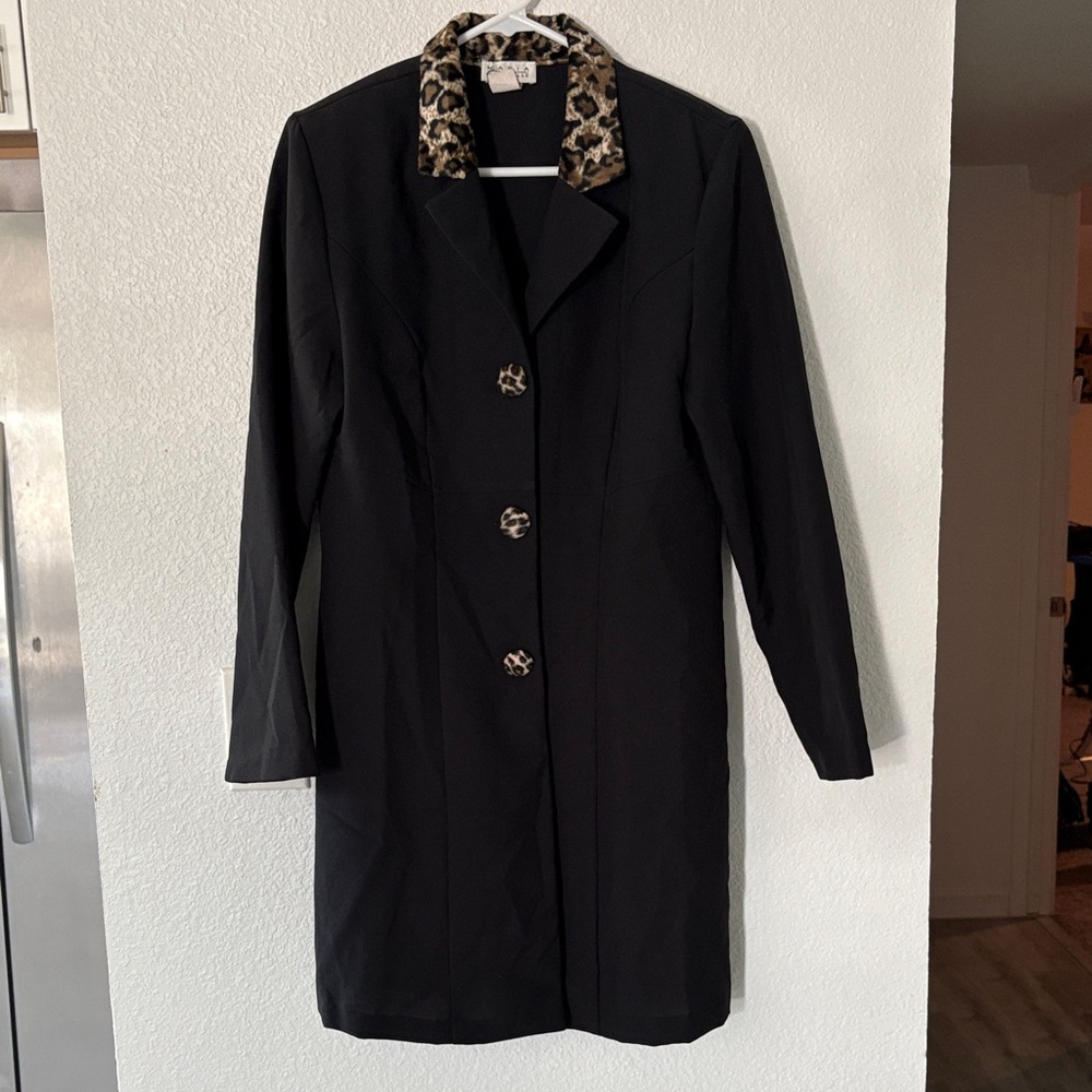 Leopard Collar Black Women's Coat